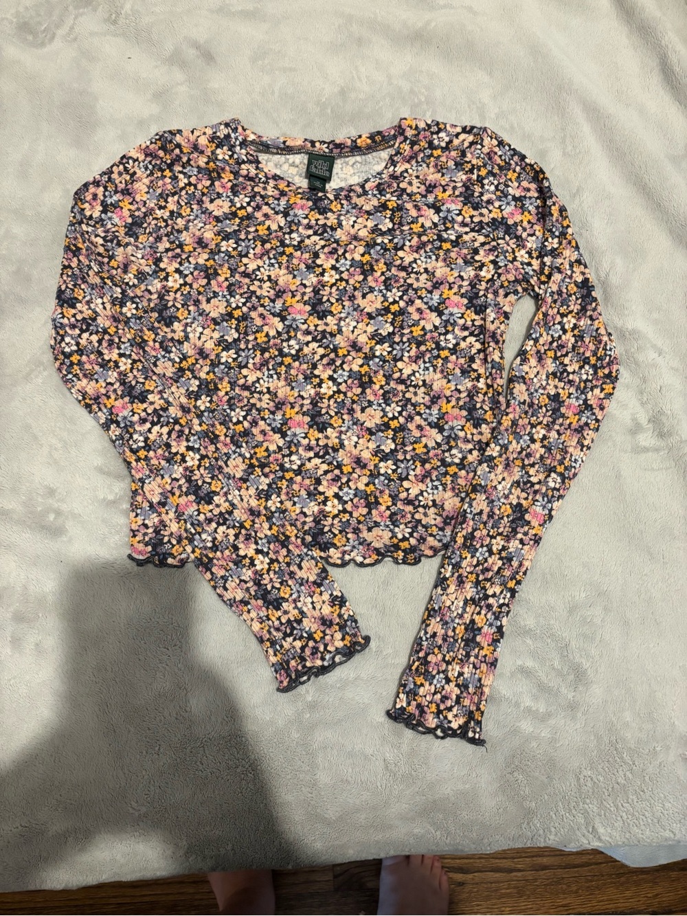 wild fable Floral Ribbed Long-Sleeve Crop Top - Pink, Yellow, Purple